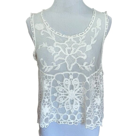 Astr The Label White Lace‎ Embroidered Sheer Tank Blouse Women Large Open Back - Picture 1 of 9